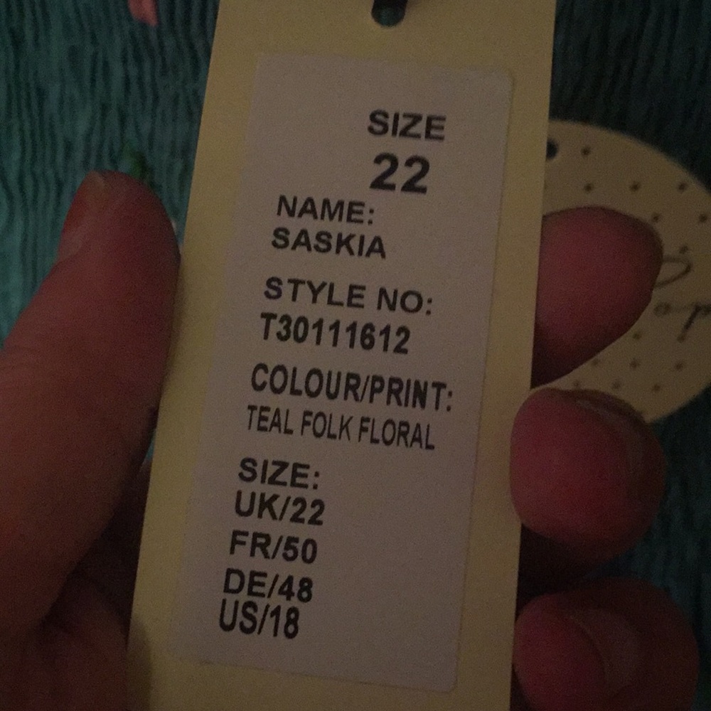 LINDY BOP RARE SASKIA TEAL AND PURPLE FOLK FLOWER DRESS - Picture 5 of 11